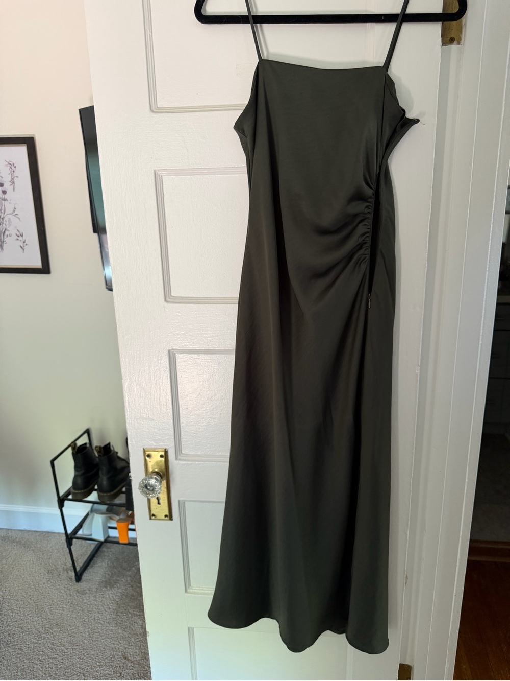 Zara Dark Olive Slip Dress with Side Gather